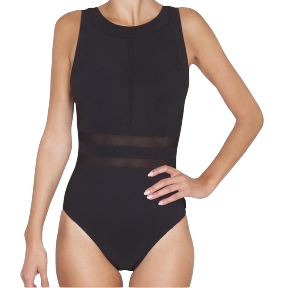 Shan Black One Piece Swimsuit High Neck Underwire Cutout Open Back Size 8